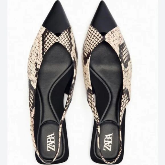 Zara Animal Snakeskin Print Pointed Toe Slingback Flats (NWOT) - Picture 3 of 9